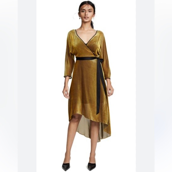 Diane Von Furstenberg DVF Velvet Eloise Golib Wrap Yellow Midi Dress XS - Picture 3 of 9